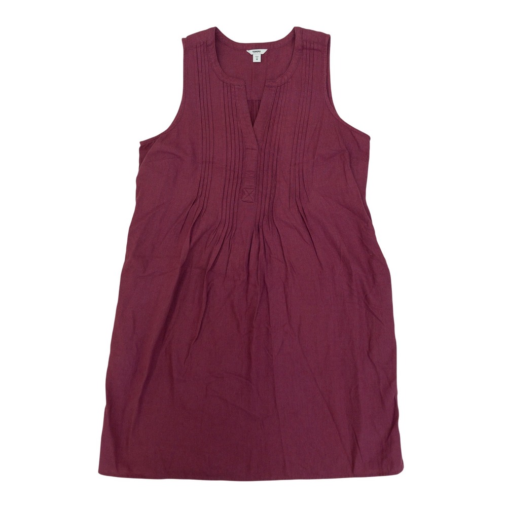 Sonoma Shift Dress Womens Medium Burgundy Linen Blend Pintuck Sleeveless Pockets